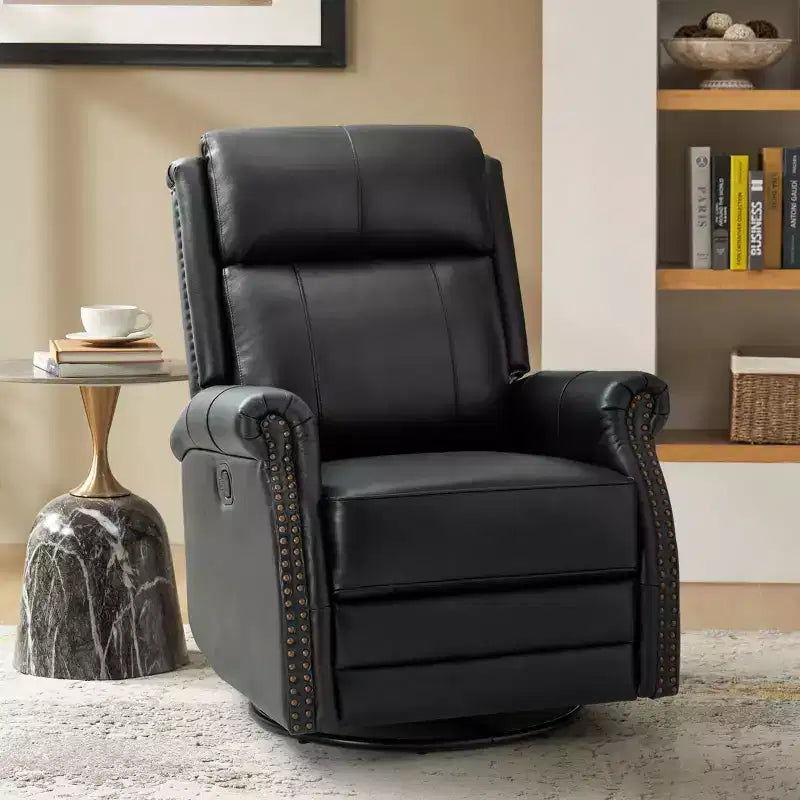 Fauteuil inclinable manuel Irène en cuir véritable, 77,5 cm de large, avec accoudoirs roulés | ART OF LIVING DESIGNS