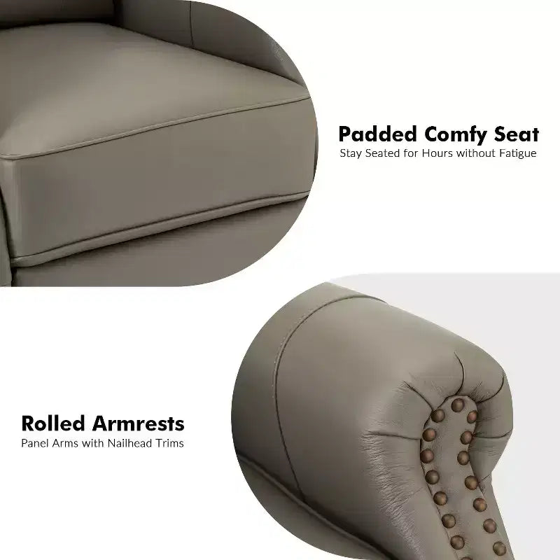 Fauteuil inclinable manuel Irène en cuir véritable, 77,5 cm de large, avec accoudoirs roulés | ART OF LIVING DESIGNS