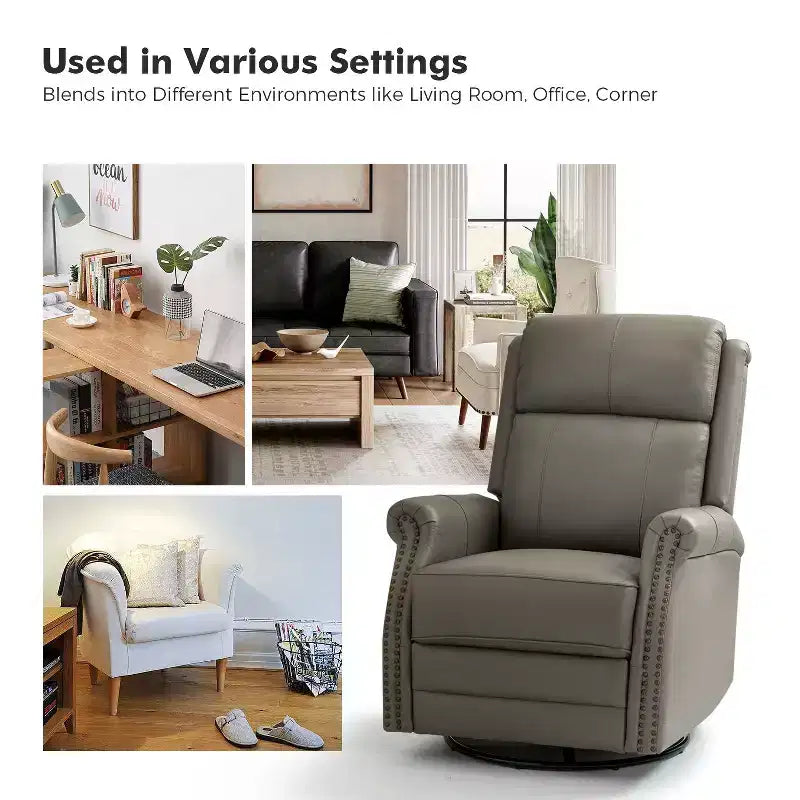 Fauteuil inclinable manuel Irène en cuir véritable, 77,5 cm de large, avec accoudoirs roulés | ART OF LIVING DESIGNS