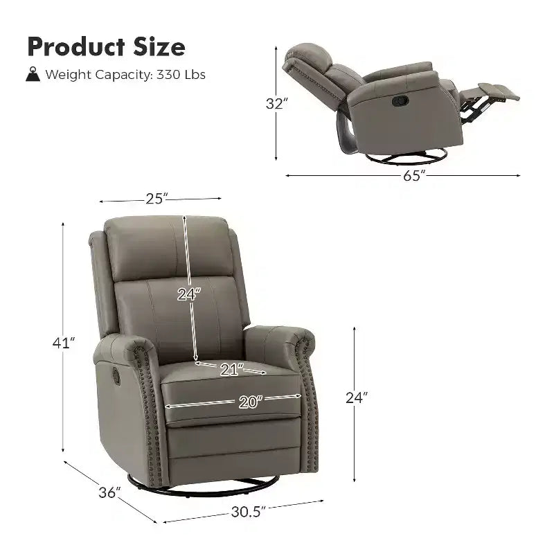 Fauteuil inclinable manuel Irène en cuir véritable, 77,5 cm de large, avec accoudoirs roulés | ART OF LIVING DESIGNS