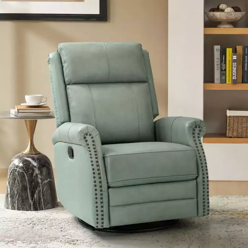 Fauteuil inclinable manuel Irène en cuir véritable, 77,5 cm de large, avec accoudoirs roulés | ART OF LIVING DESIGNS