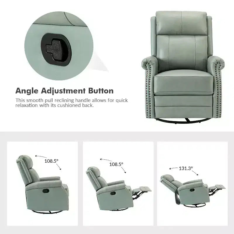 Fauteuil inclinable manuel Irène en cuir véritable, 77,5 cm de large, avec accoudoirs roulés | ART OF LIVING DESIGNS