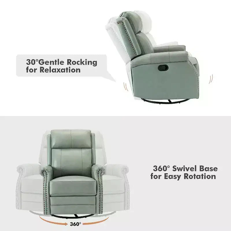 Fauteuil inclinable manuel Irène en cuir véritable, 77,5 cm de large, avec accoudoirs roulés | ART OF LIVING DESIGNS