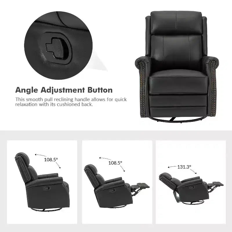 Fauteuil inclinable manuel Irène en cuir véritable, 77,5 cm de large, avec accoudoirs roulés | ART OF LIVING DESIGNS
