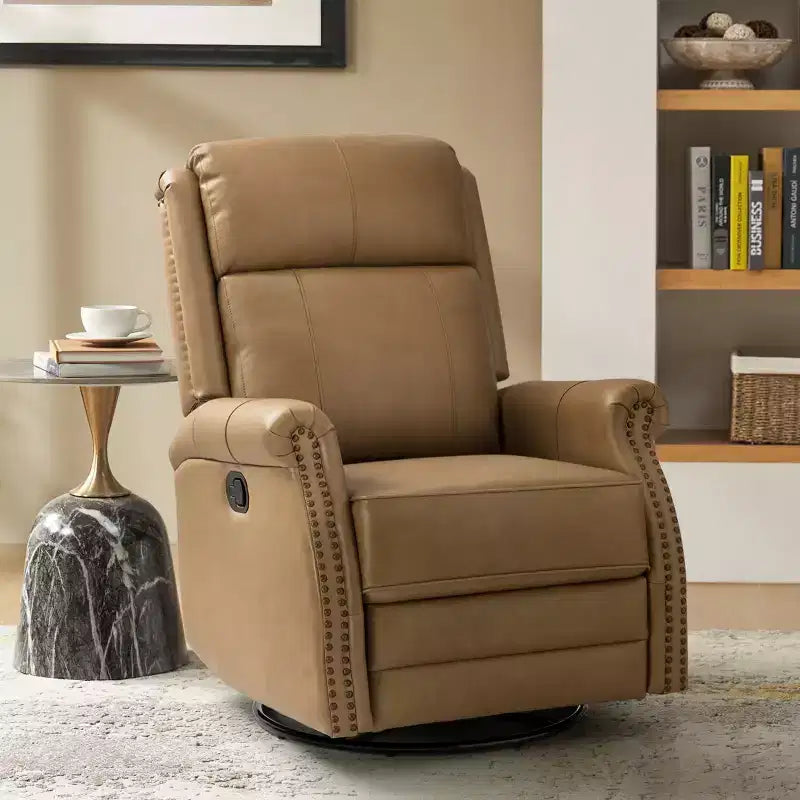 Fauteuil inclinable manuel Irène en cuir véritable, 77,5 cm de large, avec accoudoirs roulés | ART OF LIVING DESIGNS