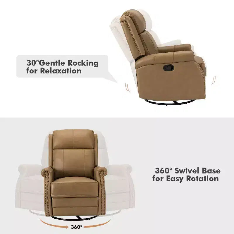 Fauteuil inclinable manuel Irène en cuir véritable, 77,5 cm de large, avec accoudoirs roulés | ART OF LIVING DESIGNS
