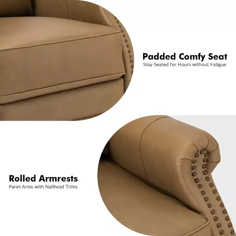 Fauteuil inclinable manuel Irène en cuir véritable, 77,5 cm de large, avec accoudoirs roulés | ART OF LIVING DESIGNS