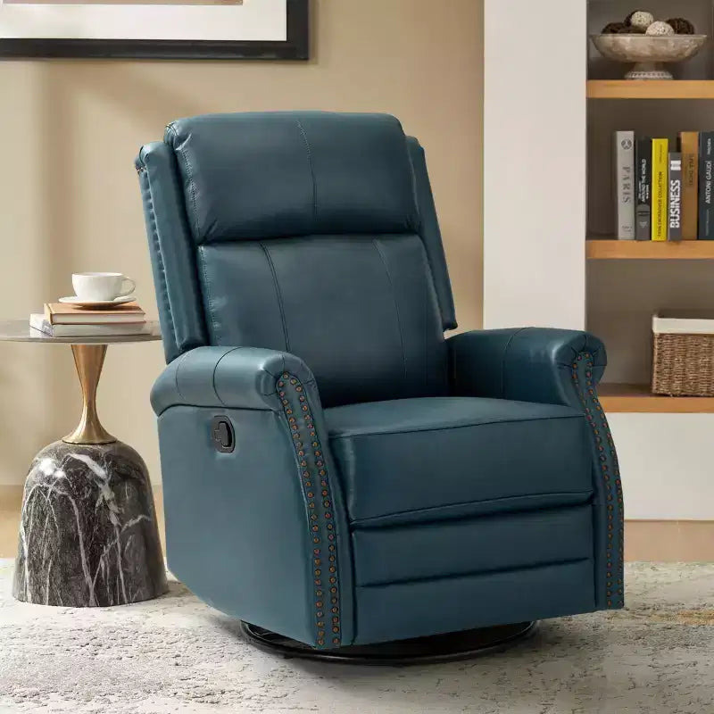 Fauteuil inclinable manuel Irène en cuir véritable, 77,5 cm de large, avec accoudoirs roulés | ART OF LIVING DESIGNS