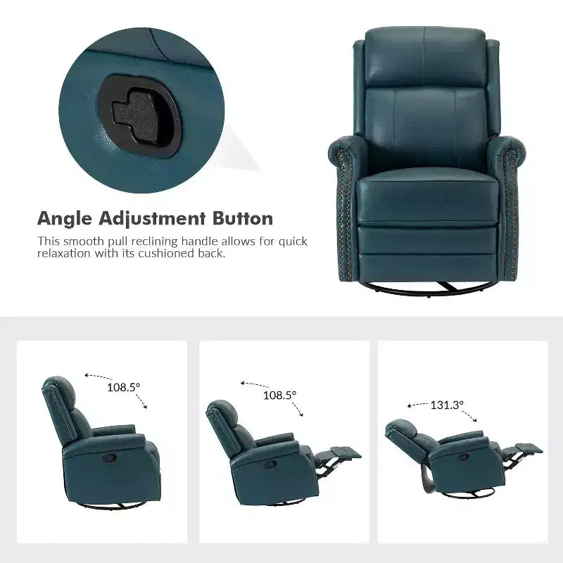 Fauteuil inclinable manuel Irène en cuir véritable, 77,5 cm de large, avec accoudoirs roulés | ART OF LIVING DESIGNS