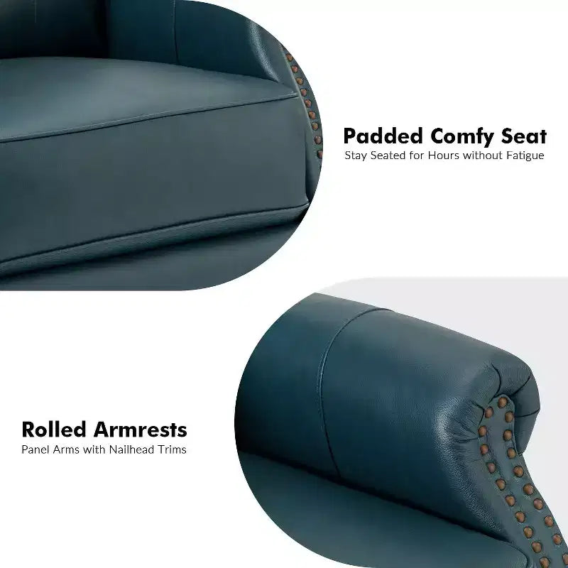 Fauteuil inclinable manuel Irène en cuir véritable, 77,5 cm de large, avec accoudoirs roulés | ART OF LIVING DESIGNS