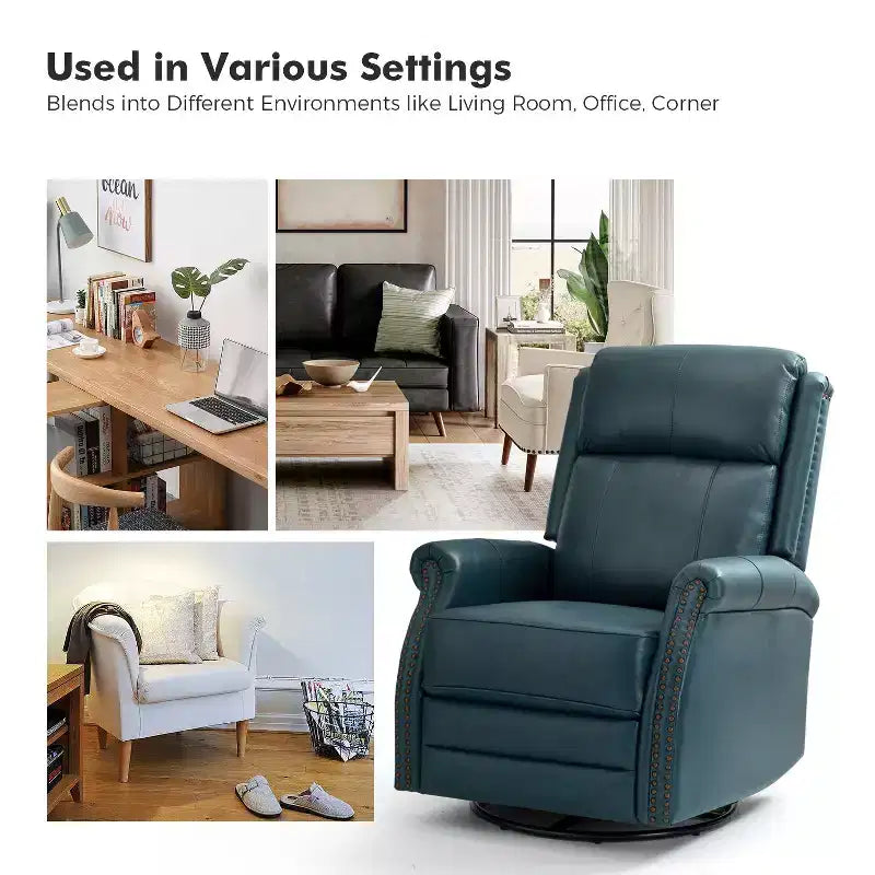 Fauteuil inclinable manuel Irène en cuir véritable, 77,5 cm de large, avec accoudoirs roulés | ART OF LIVING DESIGNS