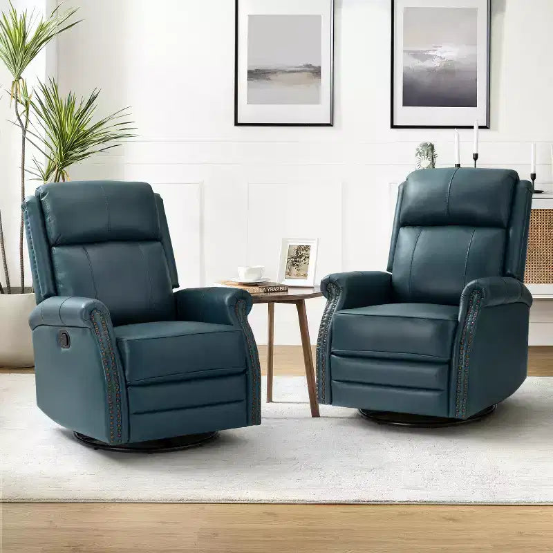 Fauteuil inclinable manuel Irène en cuir véritable, 77,5 cm de large, avec accoudoirs roulés | ART OF LIVING DESIGNS