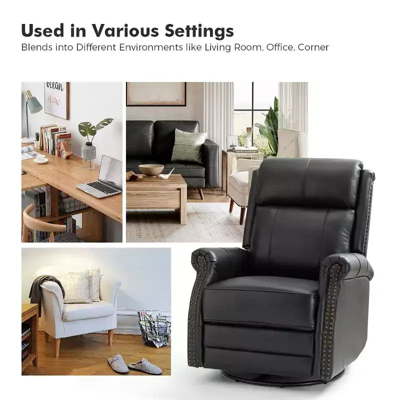 Fauteuil inclinable manuel Irène en cuir véritable, 77,5 cm de large, avec accoudoirs roulés | ART OF LIVING DESIGNS
