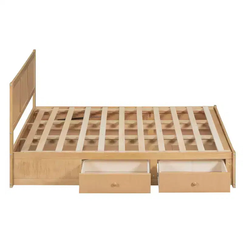 Lit plateforme en bois avec rangement intégré et 2 tiroirs-ModernLuxe
