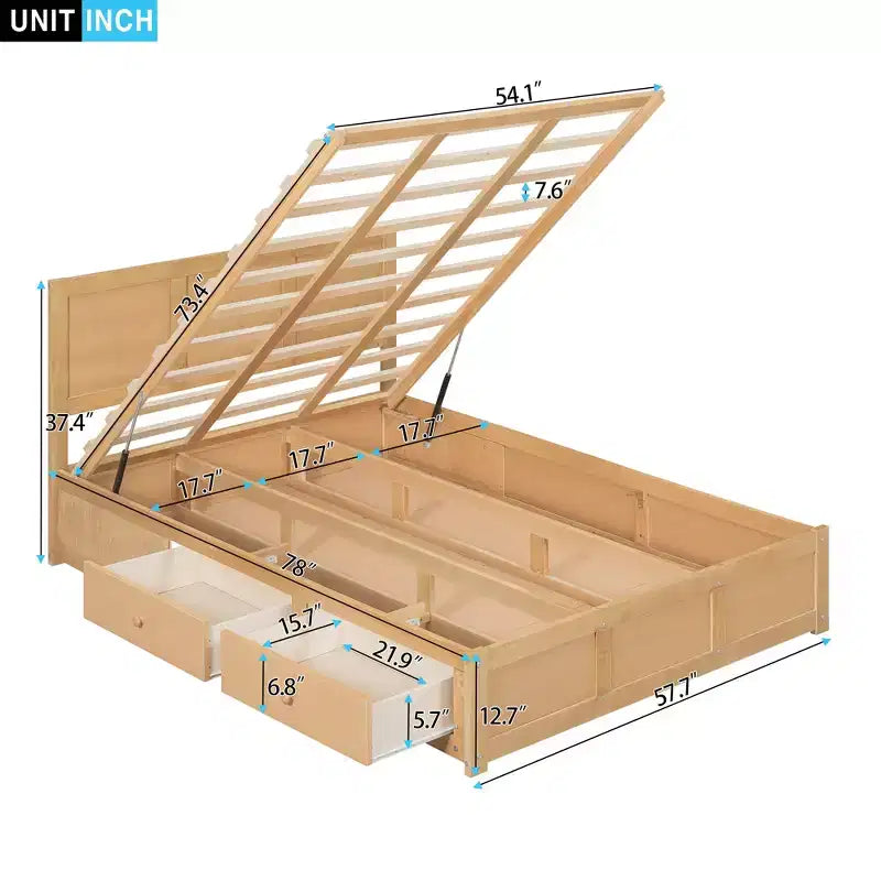 Lit plateforme en bois avec rangement intégré et 2 tiroirs-ModernLuxe