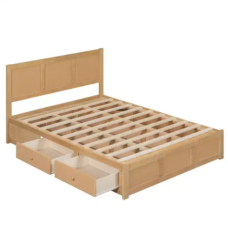 Lit plateforme en bois avec rangement intégré et 2 tiroirs-ModernLuxe