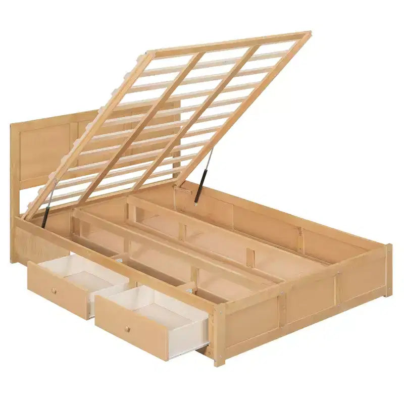 Lit plateforme en bois avec rangement intégré et 2 tiroirs-ModernLuxe