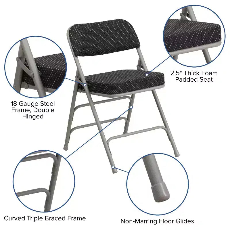 Chaise pliante en métal Emma et Oliver (lot de 4) haut de gamme, rembourrée en tissu, avec triple renfort incurvé et charnières