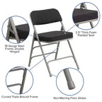 Chaise pliante en métal Emma et Oliver (lot de 4) haut de gamme, rembourrée en tissu, avec triple renfort incurvé et charnières