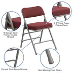 Chaise pliante en métal Emma et Oliver (lot de 4) haut de gamme, rembourrée en tissu, avec triple renfort incurvé et charnières