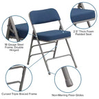 Chaise pliante en métal Emma et Oliver (lot de 4) haut de gamme, rembourrée en tissu, avec triple renfort incurvé et charnières