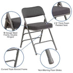 Chaise pliante en métal Emma et Oliver (lot de 4) haut de gamme, rembourrée en tissu, avec triple renfort incurvé et charnières