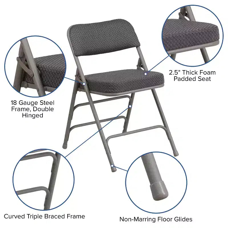 Chaise pliante en métal Emma et Oliver (lot de 4) haut de gamme, rembourrée en tissu, avec triple renfort incurvé et charnières