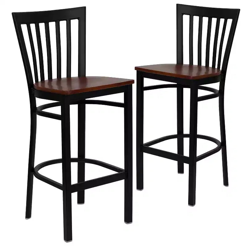 Tabouret de bar Emma et Oliver de style restaurant, dossier en métal, pack de 2