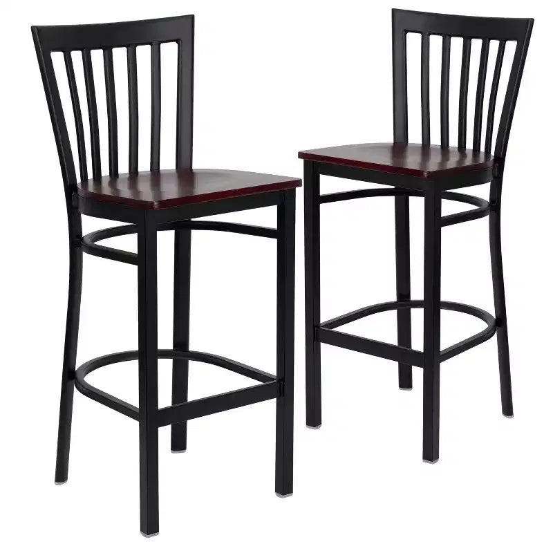 Tabouret de bar Emma et Oliver de style restaurant, dossier en métal, pack de 2