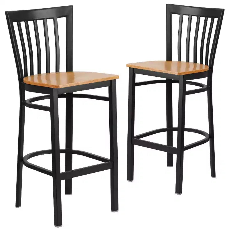 Tabouret de bar Emma et Oliver de style restaurant, dossier en métal, pack de 2