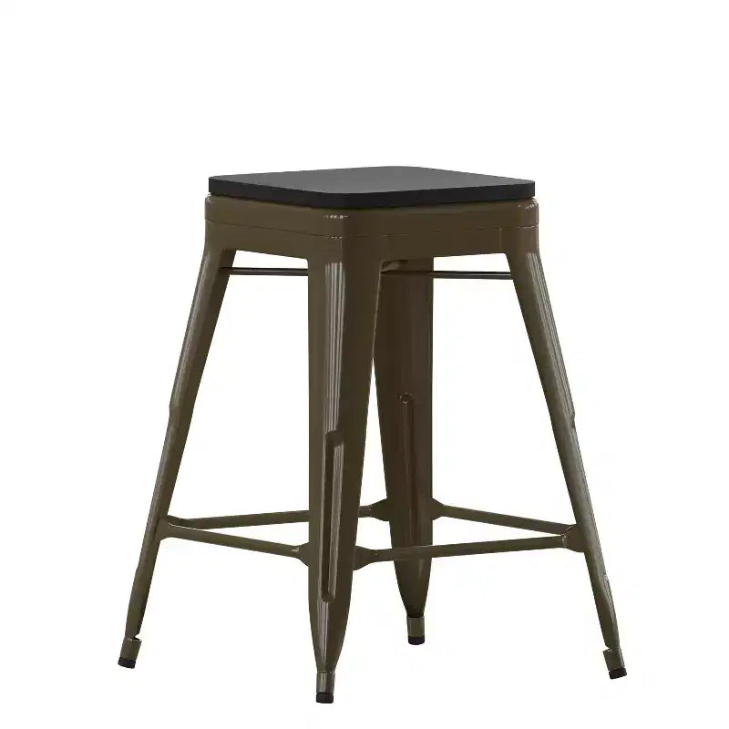 Emma et Oliver – Ensemble de quatre tabourets de bar sans dossier en métal avec sièges en résine polymère résistante aux intempéries pour usage intérieur uniquement