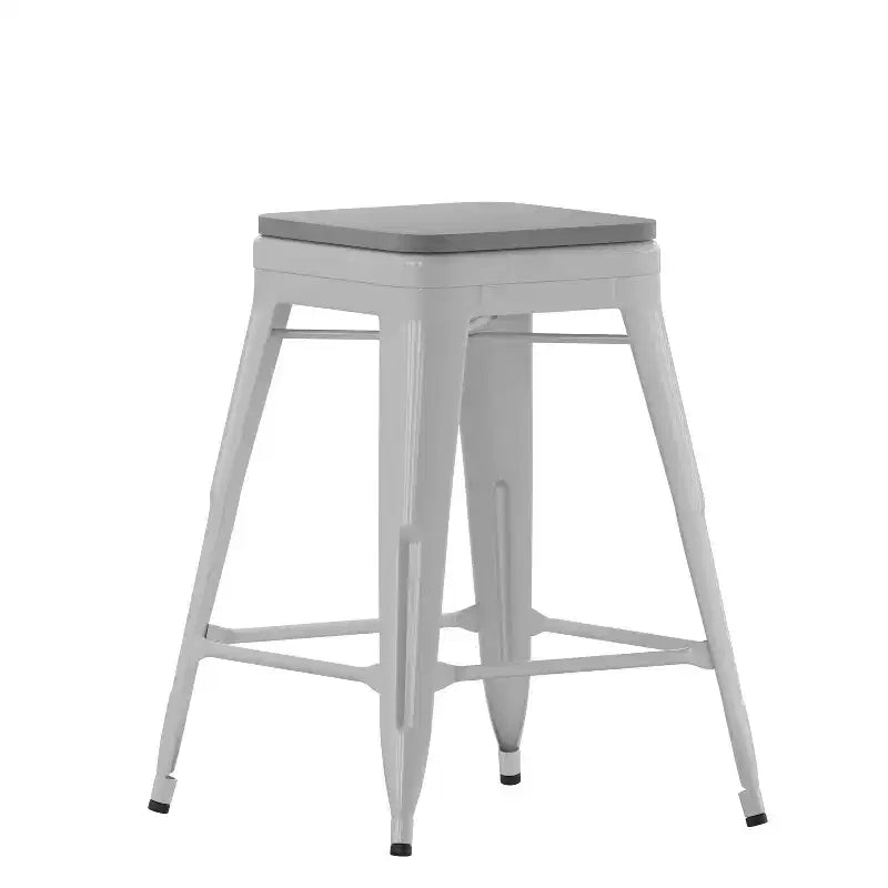Emma et Oliver – Ensemble de quatre tabourets de bar sans dossier en métal avec sièges en résine polymère résistante aux intempéries pour usage intérieur uniquement