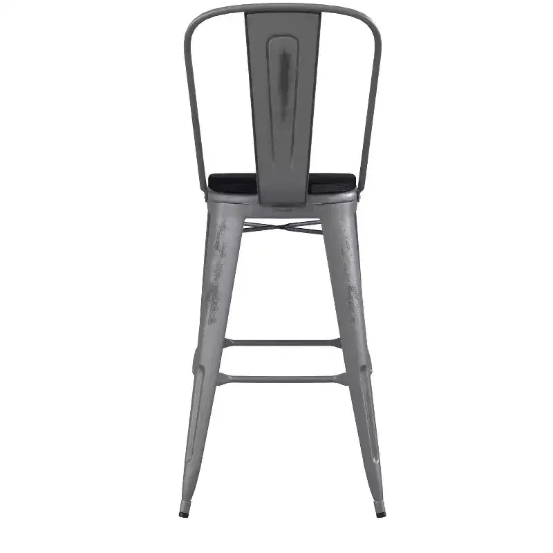 Tabouret en métal à revêtement transparent Emma et Oliver avec dossier et siège en polyrésine pour usage intérieur uniquement