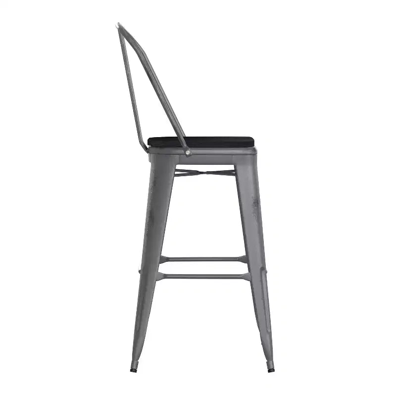 Tabouret en métal à revêtement transparent Emma et Oliver avec dossier et siège en polyrésine pour usage intérieur uniquement
