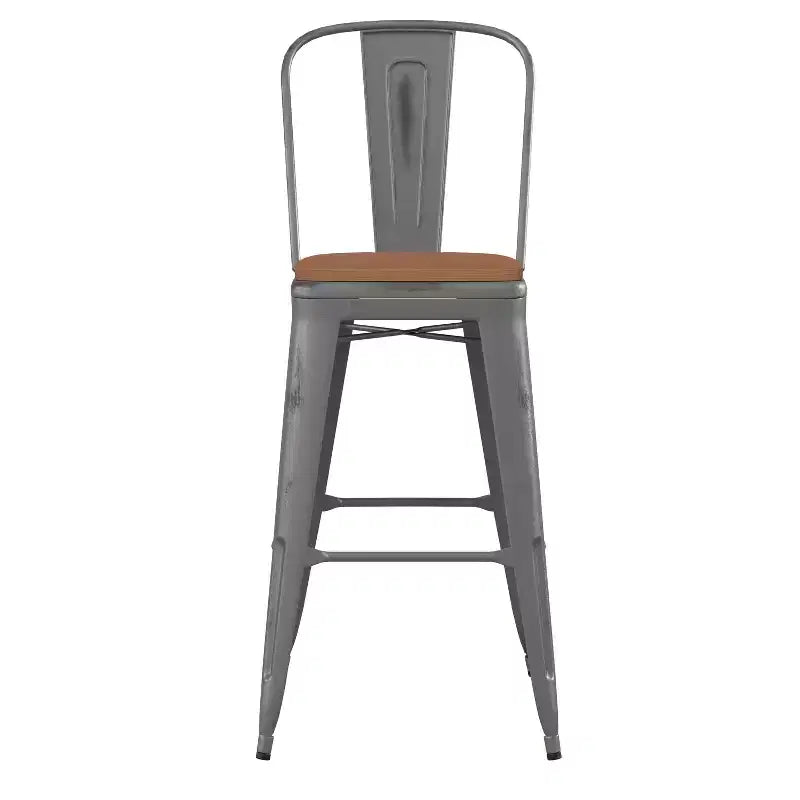 Tabouret en métal à revêtement transparent Emma et Oliver avec dossier et siège en polyrésine pour usage intérieur uniquement