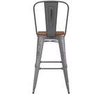 Tabouret en métal à revêtement transparent Emma et Oliver avec dossier et siège en polyrésine pour usage intérieur uniquement