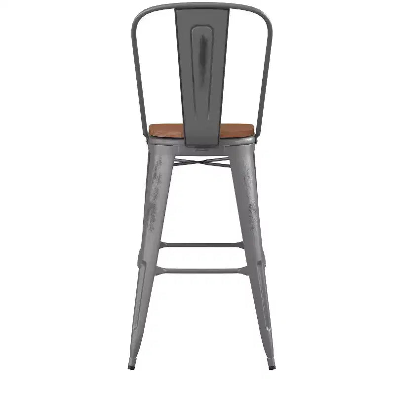 Tabouret en métal à revêtement transparent Emma et Oliver avec dossier et siège en polyrésine pour usage intérieur uniquement
