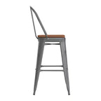 Tabouret en métal à revêtement transparent Emma et Oliver avec dossier et siège en polyrésine pour usage intérieur uniquement