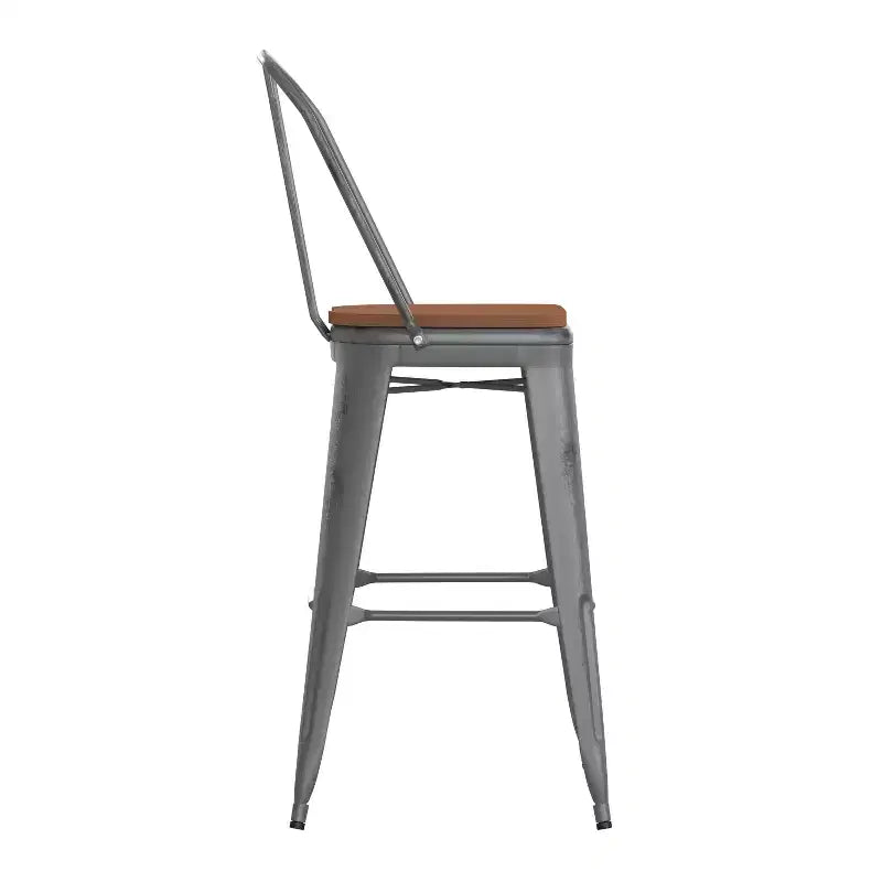 Tabouret en métal à revêtement transparent Emma et Oliver avec dossier et siège en polyrésine pour usage intérieur uniquement