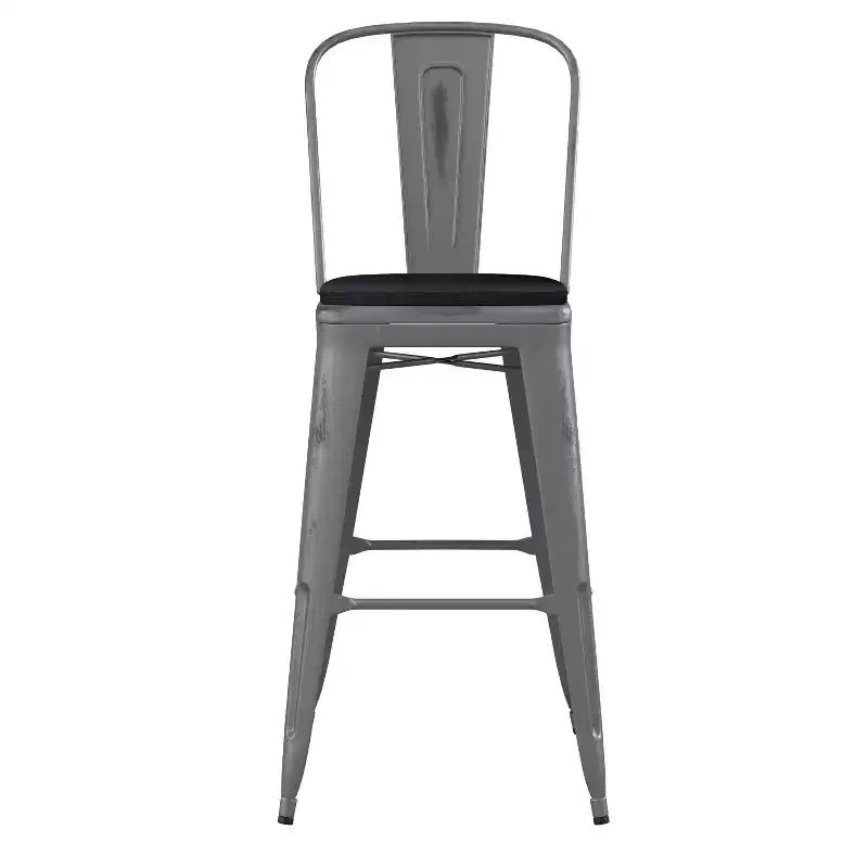 Tabouret en métal à revêtement transparent Emma et Oliver avec dossier et siège en polyrésine pour usage intérieur uniquement