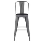 Tabouret en métal à revêtement transparent Emma et Oliver avec dossier et siège en polyrésine pour usage intérieur uniquement