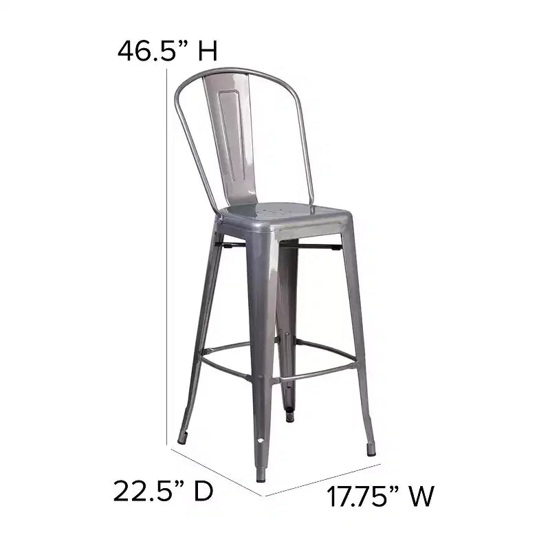 Tabouret en métal à revêtement transparent Emma et Oliver avec dossier et siège en polyrésine pour usage intérieur uniquement