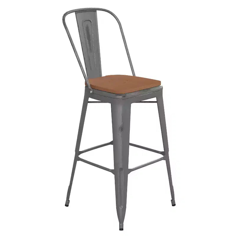 Tabouret en métal à revêtement transparent Emma et Oliver avec dossier et siège en polyrésine pour usage intérieur uniquement