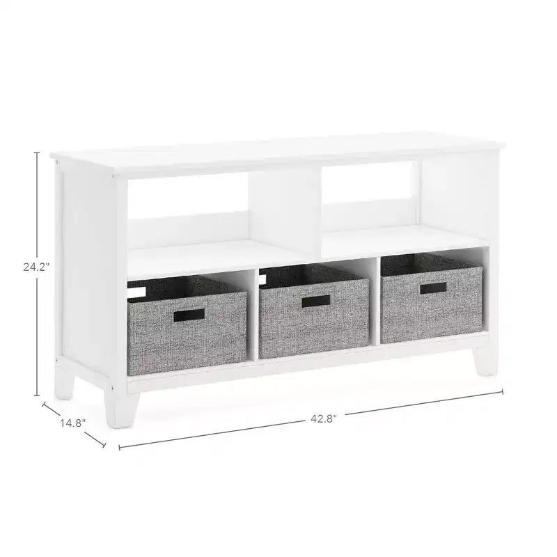 Petite bibliothèque pour enfants Martha Stewart : étagère en bois de 24 po pour enfants, organisateur de livres et de jouets avec bacs en tissu
