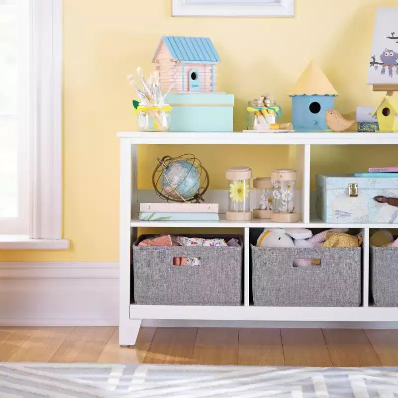Petite bibliothèque pour enfants Martha Stewart : étagère en bois de 24 po pour enfants, organisateur de livres et de jouets avec bacs en tissu