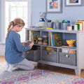 Martha Stewart Kids' Low Bookcase: Children's 24 Wooden Bookshelf, Book and Toy Storage Organizer with Fabric Bins
