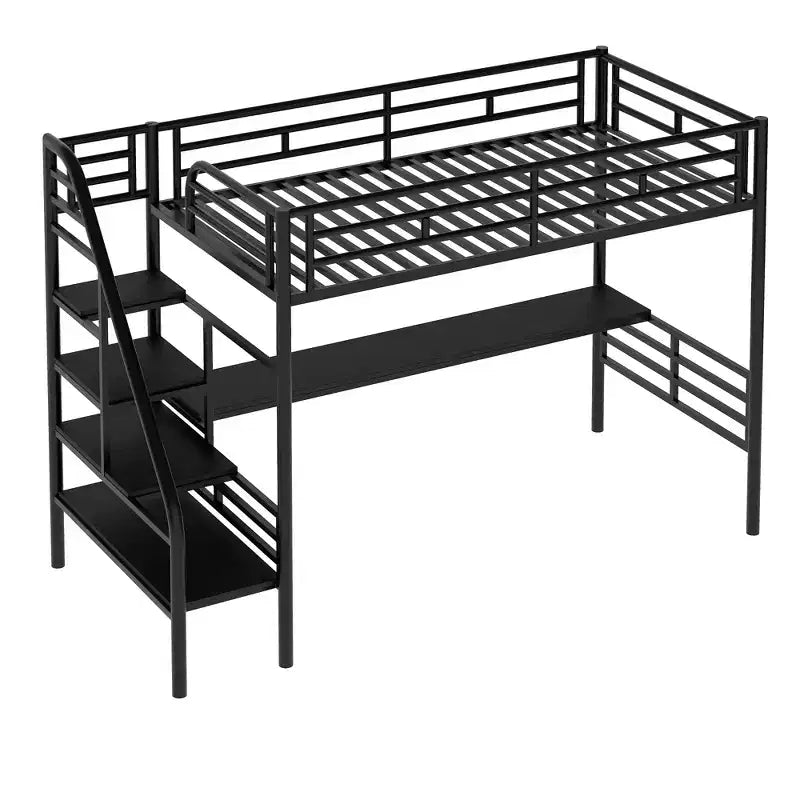 Lit mezzanine en métal de taille double avec bureau, noir - ModernLuxe