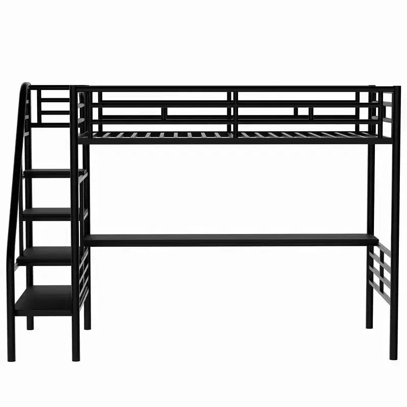 Lit mezzanine en métal de taille double avec bureau, noir - ModernLuxe