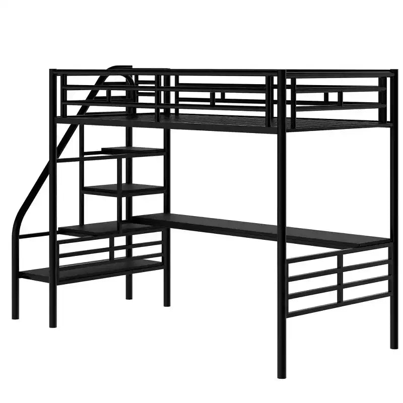 Lit mezzanine en métal de taille double avec bureau, noir - ModernLuxe