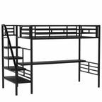 Lit mezzanine en métal de taille double avec bureau, noir - ModernLuxe